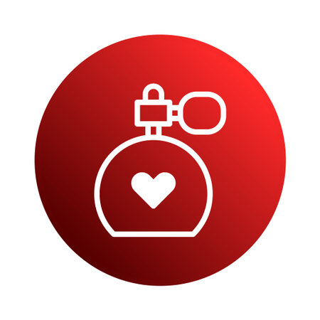 Elegant white outline perfume bottle icon on a red circle background, symbolizing love and romance, ideal for Valentine's Day or marketing promotions.のイラスト素材