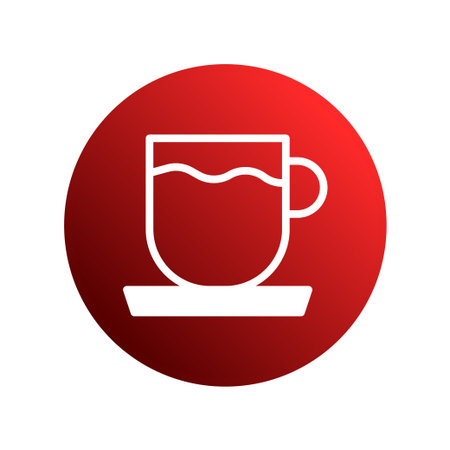 A visually appealing icon featuring a white coffee cup silhouette on a red circle background, perfect for designs related to coffee, cafes, or beverages.のイラスト素材