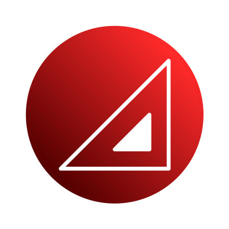 A geometric icon featuring a white right triangle measurement tool, precisely positioned within a vibrant red gradient circle background design, educational and mathematical contextsのイラスト素材