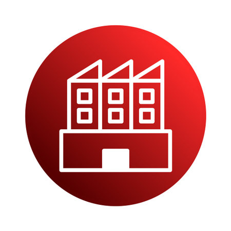 Simple outline depiction of an industrial building, set against a red background. Suitable for use as an icon or design element.のイラスト素材