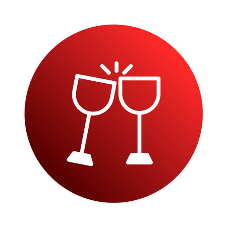Two white champagne glasses toasting on a red circle background, symbolizing celebration, success, and festive occasions. Perfect for conveying party events or lifestyle themes.のイラスト素材