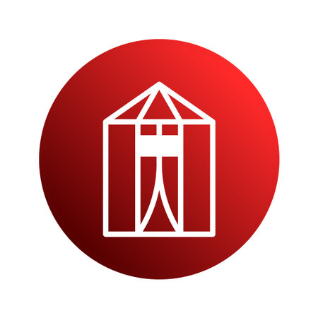 A modern greenhouse icon, set against a vibrant red gradient circle. Symbolizes sustainable growth, environmental responsibility, and innovation within business and industry.のイラスト素材