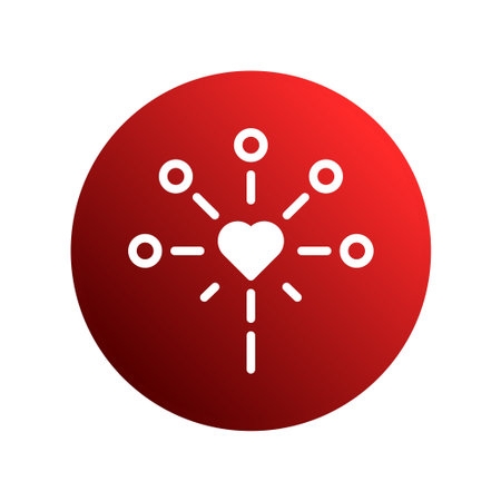 This image shows a heart in the center connected to other nodes. It represents social media, the internet, and data connections within a network.のイラスト素材