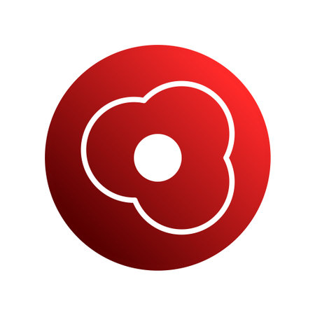 Minimalist abstract poppy flower design featuring a vibrant red circle with a white outline. Suitable for remembrance day or memorial backgroundsのイラスト素材