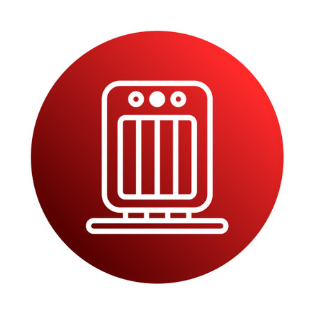 A minimalist icon featuring a heater on a red circle background symbolizes heating, warmth, and domestic comfort, showcasing essential features in a simplified visual for various applications.のイラスト素材