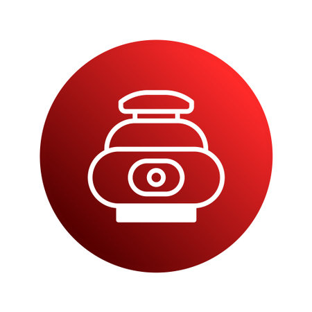 A minimalist white outline of a cosmetic bottle icon on a vibrant red gradient circle. Represents beauty, skincare, and modern design.のイラスト素材