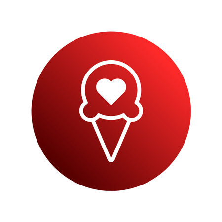 An ice cream cone with a heart inside, set against a red circle, symbolizes love for desserts during summer. A simple, delicious graphic element.のイラスト素材