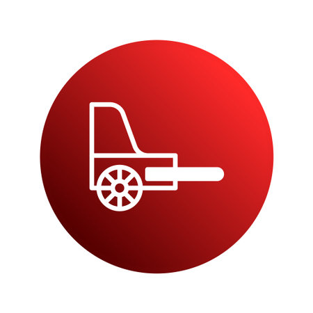 A minimalist illustration depicts a white forklift symbol set against a red gradient circle, conveying industrial themes like logistics and automation.のイラスト素材
