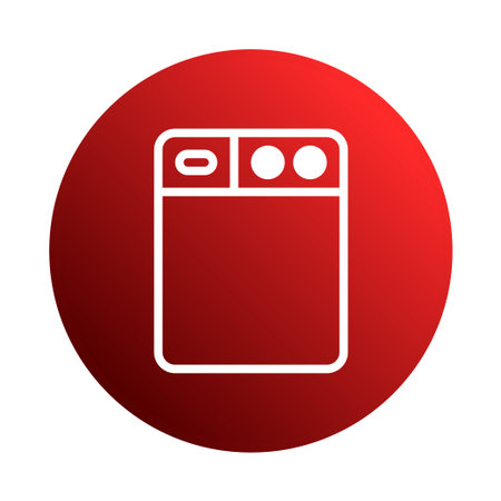 A simple, clean white dishwasher icon on a red gradient circle. Great for user interfaces, app design, and illustrating kitchen appliances.のイラスト素材