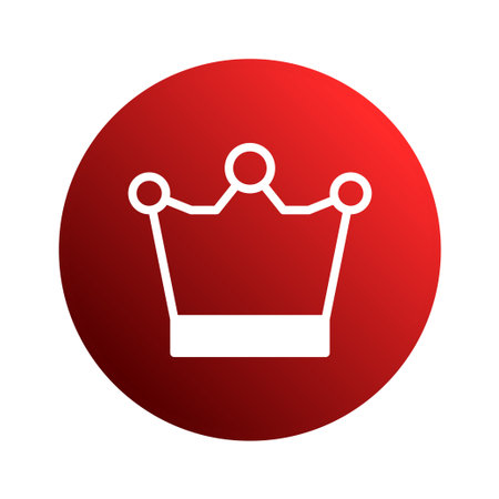 A simple yet elegant illustration of a white crown icon centered on a vibrant red circle, symbolizing royalty, leadership, and power.のイラスト素材