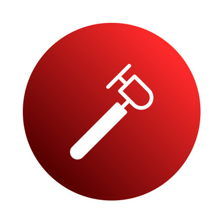A white stylized surgical instrument icon set against a solid red circle evokes a sense of medical precision and assistance. It is suitable for healthcare, medicine, and science related themes.のイラスト素材