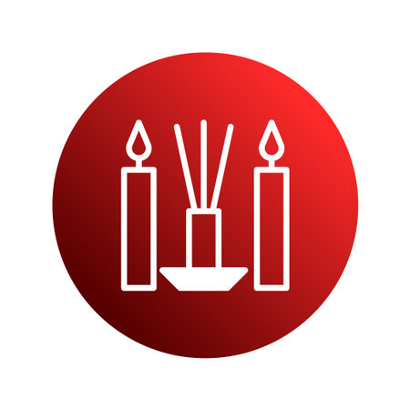 An icon showing two candles and a diffuser, set against a red gradient circle. A design represents relaxation and aromatherapy.のイラスト素材