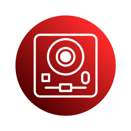 A simple yet iconic camera symbol within a red circle signifies the essence of photography and visual creation. Its retro aesthetic lends a nostalgic touch.のイラスト素材