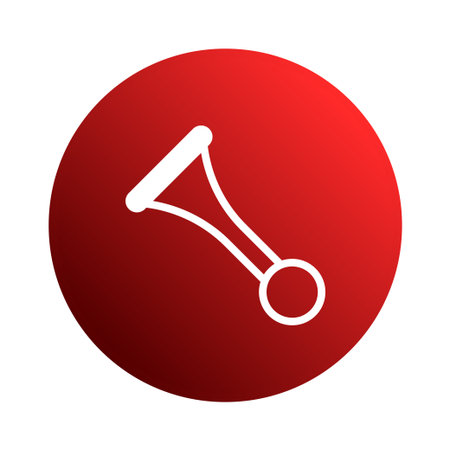 An elegant vector illustration showcases a vintage horn symbol on a vibrant red circle. It's perfect for music, design, or announcement themed projects.のイラスト素材