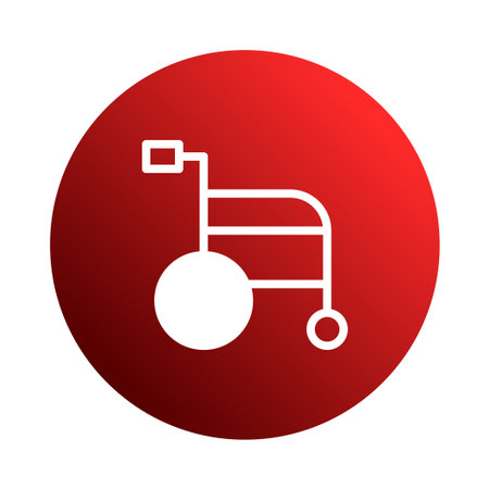 A minimalist red wheelchair icon symbolizes accessibility, support, and mobility. This vector illustration provides a clean and modern representation of assistance for individuals with disabilities.のイラスト素材