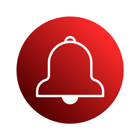 A minimalist white bell icon is centered within a bright red circle, providing a visual...