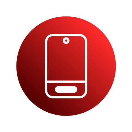 A red circle contains a white smartphone icon, representing mobile technology and communication in a clean, modern design suitable for various applications.のイラスト素材