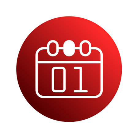 The image features a white calendar icon with the date 01 displayed prominently, set against a solid red backdrop, symbolizing organization, scheduling, and date-related concepts.のイラスト素材