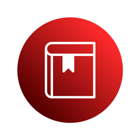 A minimalist graphic featuring a white book icon against a vibrant red circle, symbolizing knowledge, education, and the pursuit of learning.のイラスト素材