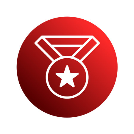 A vector illustration of a white medal icon over a red background, symbolizing achievement and success in a competition or other endeavor.のイラスト素材