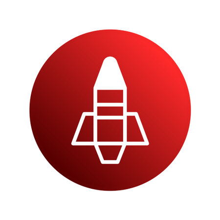 A modern minimalist graphic features a white rocket icon centered within a vibrant red circle, symbolizing forward-thinking innovation and technological progress.のイラスト素材