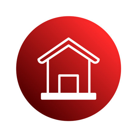 This minimalist home icon, set against a vibrant red circle, evokes a sense of simple living, security, and comfort, ideal for real estate and housing themes.のイラスト素材