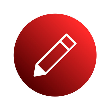 A striking red circle hosts a crisp, white pencil icon, representing creativity and design. Ideal for various applications, the symbol is clean, vector-based, and perfect for digital interfaces and branding.のイラスト素材