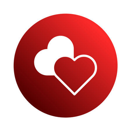 A simple yet powerful graphic featuring two hearts in white, set against a vibrant red circle, representing love and connection.のイラスト素材