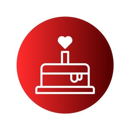 A minimalist cake icon with a heart on top, set against a vibrant red gradient circle. Perfect for...