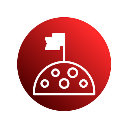 A minimalist icon depicting a lunar outpost on the moon's surface, featuring a flag, representing space exploration and future colonization.のイラスト素材