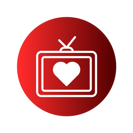 A simplistic graphic showcases a heart inside a vintage television set against a red backdrop, symbolizing love and media connection.のイラスト素材