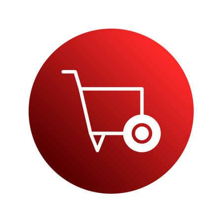 A clean and simple shopping cart icon on a red gradient circle represents online retail, commerce, and purchasing activity for ecommerce and shopping.のイラスト素材