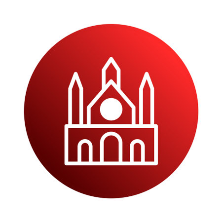 An iconic white church silhouette stands out against a vibrant red backdrop, symbolizing faith, history, and architectural beauty.のイラスト素材