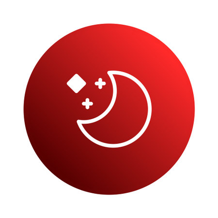 A minimalist illustration featuring a white crescent moon and stars against a red circular background, evoking a sense of nighttime tranquility and dreams.のイラスト素材