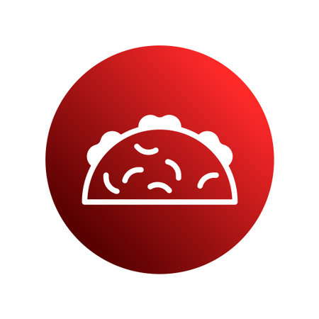A simple yet appetizing illustration of a taco presented on a vibrant red circle. Perfect for menus, websites, or promotional material.のイラスト素材