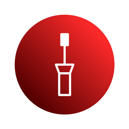 A minimalistic illustration of a makeup applicator within a red circle. Perfect for beauty blogs, cosmetic brands, or artistic projects.のイラスト素材