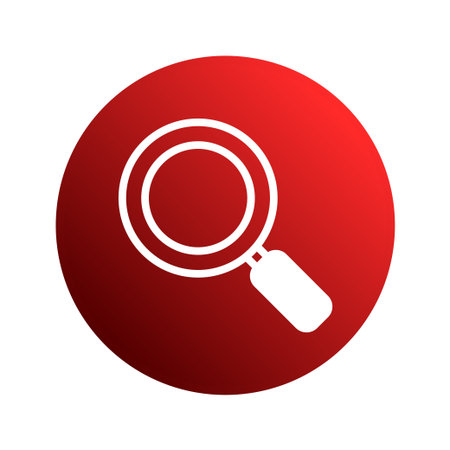 A magnifying glass icon on a red circle, perfect for use in designs related to search, research, and analysis, easy to use in any project.のイラスト素材