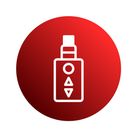 A modern electronic cigarette icon displayed within a bold red circle. The design emphasizes clean lines, functionality, and contemporary appeal for vaping concepts.のイラスト素材