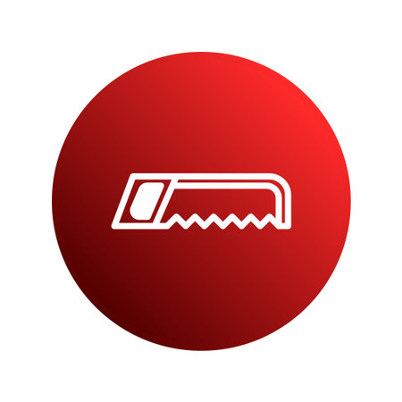 The image features a white saw icon positioned centrally within a vibrant red circle, isolated on a white background. This graphic element is well-suited for applications related to construction, repair, or DIY projects.のイラスト素材