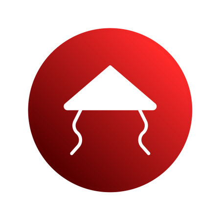 A minimalist icon of a conical hat, often associated with Asian cultures, set against a vibrant red gradient background. Great for cultural projects.のイラスト素材