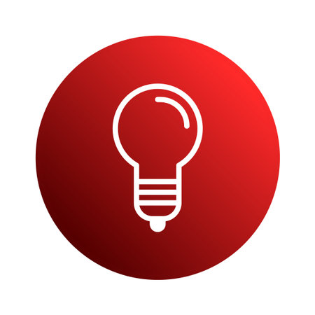 A minimalistic light bulb icon displayed inside of red circle, symbolizing ideas, innovation, and creative solutions.のイラスト素材