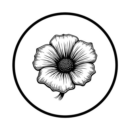 A monochrome illustration showcasing a flower in a circular frame, perfect for adding an elegant touch to any design. Ideal for botanical themes.のイラスト素材