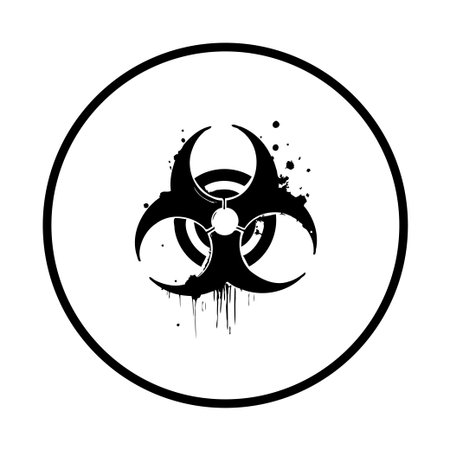 Biohazard symbol in black, a warning sign for biological risks and contamination. Represents dangers related to health, science, and environmental threats.のイラスト素材