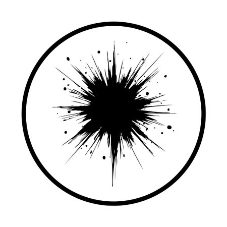 A striking black burst within a circle, symbolizing an explosion or a cosmic event. It offers a modern and abstract design element, suitable for various creative projects.のイラスト素材