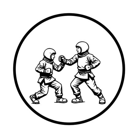 Two young friends wearing motorsport gear are playfully sparring. They are engaged in a friendly and active competition, showcasing youthful energy and enthusiasm for the sport.のイラスト素材