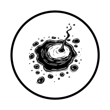 Stylized illustration features an abstract ink blot in a circular frame. The black design is isolated, minimalist style ideal for creative designs.のイラスト素材