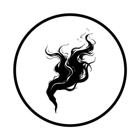 A captivating abstract design featuring swirling smoke within a circle. The black lines against a white background create a dramatic and artistic impression.のイラスト素材