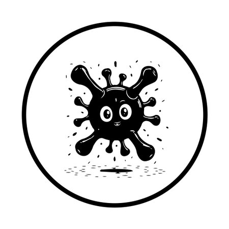 A cartoonish black and white virus illustration, radiating a sense of whimsical danger. Suitable for informational or educational materials.のイラスト素材