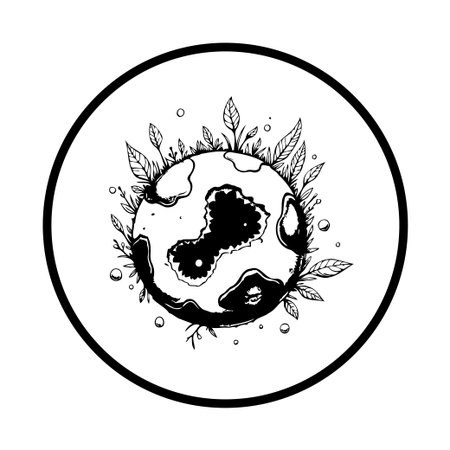 An illustration depicts an earth globe encircled by plant leaves, symbolizing environmental protection and ecological consciousness. This vector graphic conveys themes of sustainability and natural conservation.のイラスト素材