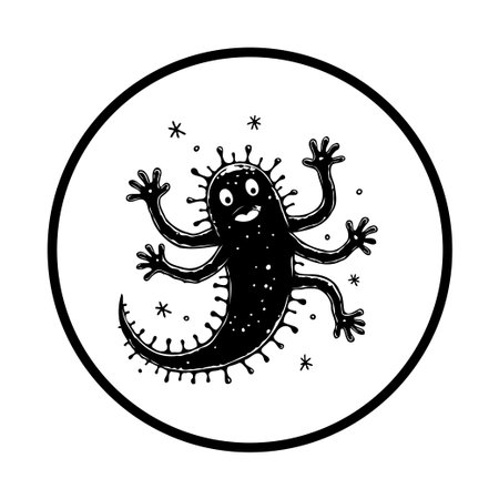 A cute and funny cartoon germ character with hands and legs, perfect for illustrating health, hygiene, and educational concepts in a friendly way.のイラスト素材
